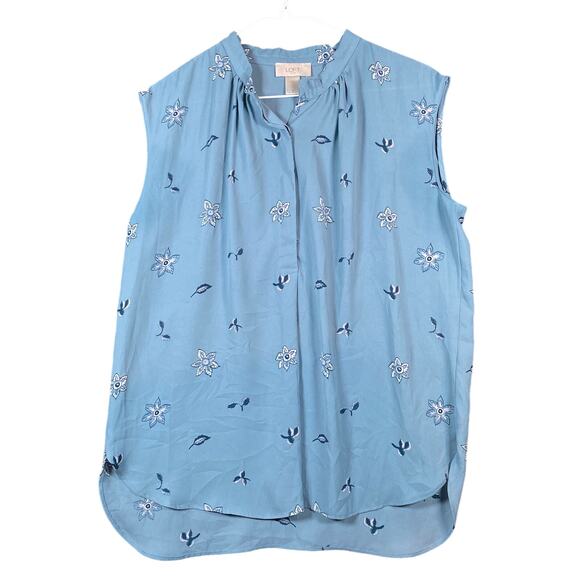 LOFT Outlet Womens Blouse Blue Floral 1/4 Henley Sleeveless Flowy Stretch Small - Picture 1 of 10